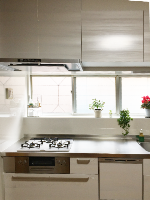レンジフードと食洗器一体型のすっきりとしたキッチン施工後イメージ１