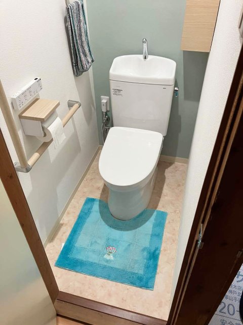 グリーン×木目で明るく清潔感のあるトイレイメージ