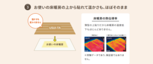 お使いの床暖房の上から貼れて温かさも、ほぼそのまま